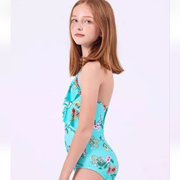 AS ROSE RICH Girls Swimsuit - One Piece Bathing 14, Multicolored Flowers - Picture 4 of 11